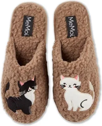 MeMoi More Kittens Meow Faux Shearling Memory Foam Slipper in Taupe at Nordstrom, Size Medium