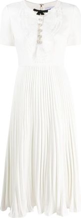 Self Portrait lace-collar pleated midi dress - women - Polyester/Polyester - 12 - White