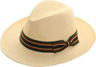 Hawkins Straw Crushable Foldable Summer Fedora Panama Trilby HAT with Wide Bow Trim Band (Green Band)