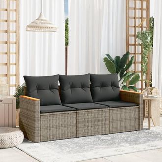 vidaXL Set De Sof&aacute; De Jard&iacute;n 3 Pzas Y Cojines Rat&aacute;n Sint&eacute;tico Gris Vidaxl