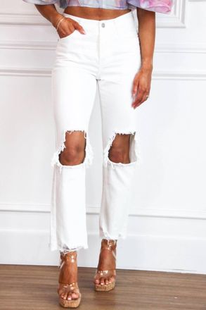 Kancan Meridian Distressed High Rise Jeans In White