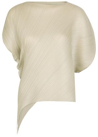 Pleats Please Issey Miyake Pleated Asymmetric Woven Shirt - Light Grey - One Size