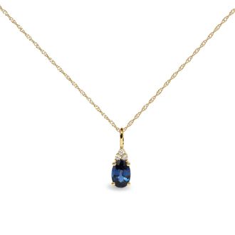 House of Brilliance 10K Yellow Gold Oval Birthstone Trio Diamond Accent Drop Pendant Necklace