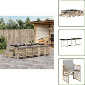 vidaXL The Living Store Set da Pranzo da Giardino 15 pz con Cuscini Beige in Polyrattan - Sedie da giardino