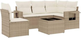 vidaXL Juego De Sof&aacute;s Jard&iacute;n Con Cojines 6 Pzas Rat&aacute;n Sint&eacute;tico Beige Vidaxl