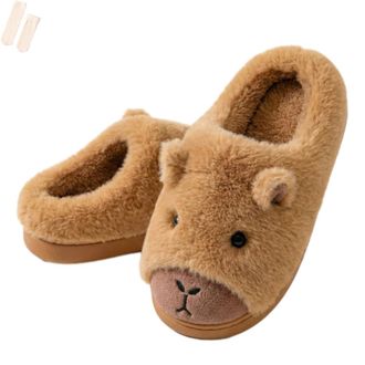 Generic Capybara Slippers for Women Kids Cute Animal Plush Home Shoes Warm Fuzzy Winter Indoor Footwear (Light brown Classic, M, Adult, Women, 9, Numeric Rang