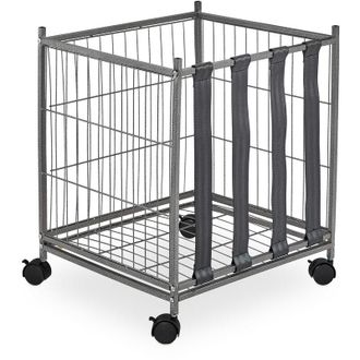 Relaxdays Porta Palloni, Carrello a 4 Ruote, hlp: 60 x 50 x 45 cm, Cesto per Palle da Calcio, Basket, Pallavolo, Grigio - Relaxdays