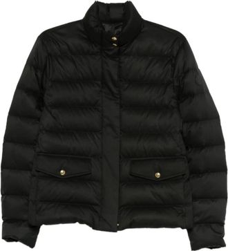 Moncler Gewatteerde Zwarte Leren Pufferjas - Dames - Gewatteerde jassen - Zwart - L - Leer - Jassen