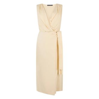 Alberta Ferretti Lange jurk met V-hals en ge&iuml;ntegreerde riem - Dames - Casual kleedjes - Beige - L - Kleedjes