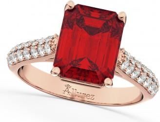 Allurez Emerald-Cut Ruby & Diamond Engagement Ring 14k Rose Gold (5.54ct)
