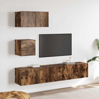 vidaXL Vidaxl - Set De Muebles De Tv 4 Pzas Madera Contrachapada Roble Ahumado