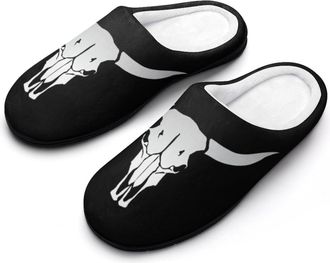 Generic Longhorn Skull Mens House Slippers Memory Foam Washable Cotton Slip on Home Shoes