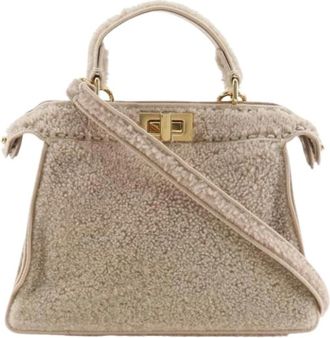 Fendi Pre-owned Handbags, female, Beige, Size: ONE SIZE Pre-owned Peekaboo Shearling 2way Bag