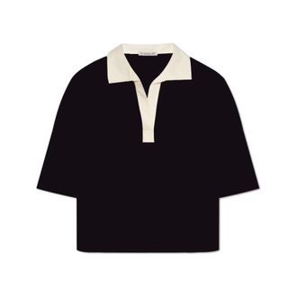 Moncler Tops, Dames, Blauw, S, Katoen, Polo Shirt met Logo-patch