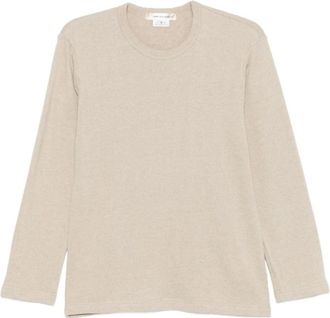 Comme Des Gar&ccedil;ons Tops, Dames, Beige, S, Linnen, Cotton Fur Detail T-Shirt