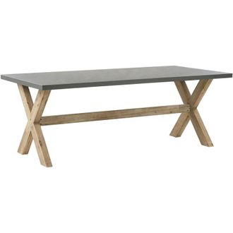 Beliani Mesa De Comedor Para Jard&iacute;n Gris Tablero De Cemento Reforzado Con Patas De Madera De Acacia Para 8 Personas 200 X 100 Cm Olbia