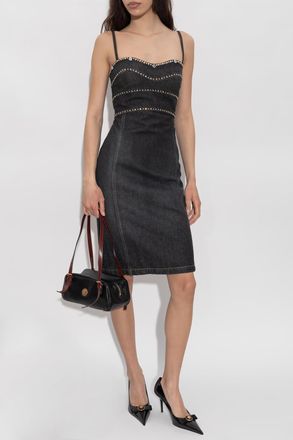 Versace Denim Dress With Shimmering Appliqu&eacute;s, Womens, Navy Blue