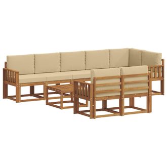 vidaXL Conjunto De Sof&aacute;s De Exterior Con Coj&iacute;n 9 Pcs Natural Y Beige Vidaxl