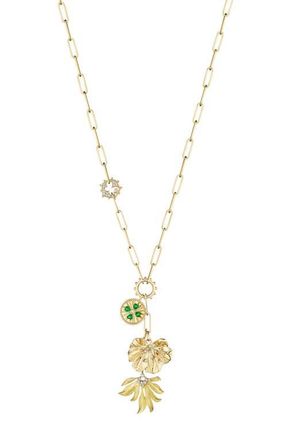 Hueb Penka Diamond & Tsavorite Multicharm Necklace in Yellow Gold at Nordstrom, Size 18