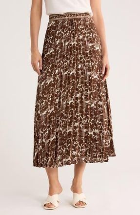 Max Studio Pleated Maxi Skirt in Cream/Coffee Hibiscus at Nordstrom Rack, Size X-Small