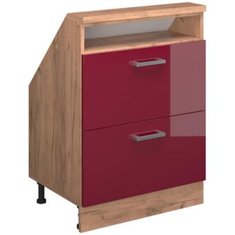 Vicco Armadio per tetto spiovente Rion, Rosso lucido/rovere dorato, con 2 cassetti, Vicco