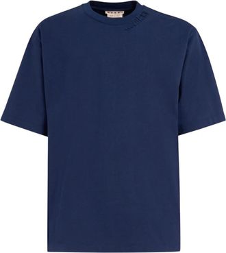 Marni Oversized T-shirt met Patches - Heren - T-shirts - Blauw - 2XL - Katoen - Tops