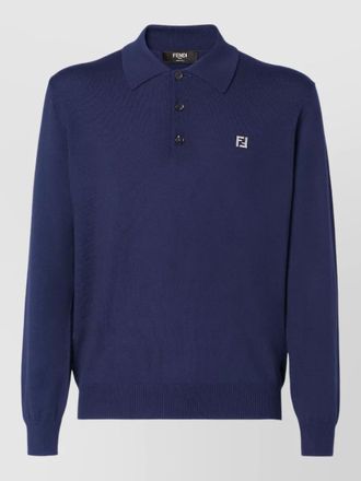Fendi wool knit long sleeve polo shirt