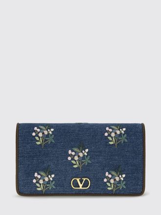 Valentino Garavani Borsa VLogo Signature Valentino Garavani in denim con ricami floreali e pelle