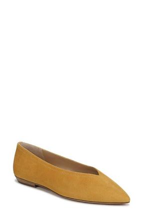 Veronica Beard Bancroft Pointed Toe Flat in Mustard Yellow Suede at Nordstrom, Size 5.5