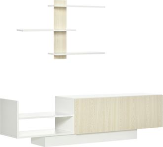 HOMCOM Homcom - Mueble De Sal&oacute;n Para Tv Conjunto Mueble De Tv Con Mesa Para Televisor 150x31,5x40 Cm Y Estante De Pared 95,5x16x60 Cm Estilo Moderno Natural