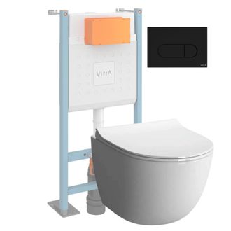 Vitra Pack Inodoro Suspendido Vitra Sento Blanco + Estructura Exenta V-fix Core + Placa Round Negra Mate