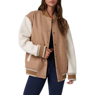 Travis Mathew Clubside Varsity Bomber Jacket in Heather Chestnut Multi at Nordstrom, Size X-Large