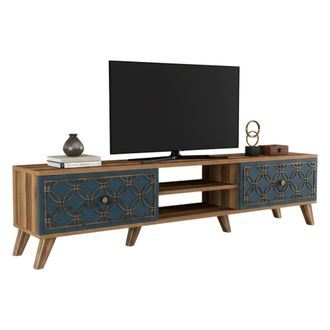 Dmora Mueble Para Tv Albonese, 2 Estantes, 4 Compartimentos, 2 Puertas, 180x35x44h Cm, Color Nogal Marr&oacute;n