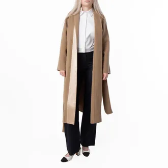 Ferragamo Belted Wrap Wool Coat, Brand Size 44 ( US Size 10 )