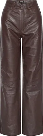 Rotate Brown High-Waisted Lambskin Leather Straight-Leg Pants