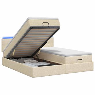 vidaXL Letto Ottomano Con Materasso E Led Crema 180 X 200 Cm Tessuto Vidaxl