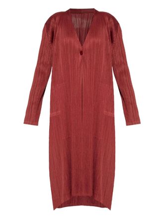 Pleats Please Issey Miyake Monthly Colors: October pleated-button coat - women - Polyester - 3 - Red