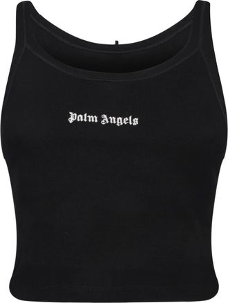 Palm Angels Zwart Katoenen Top met Logoprint - Dames - Tops zonder mouwen - Zwart - L - Katoen - Tops
