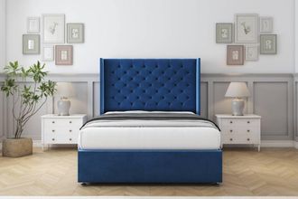 Comfort Beds Selena Plush Divan Set No Drawers-54 Wingback in Navy | Size: Small Single