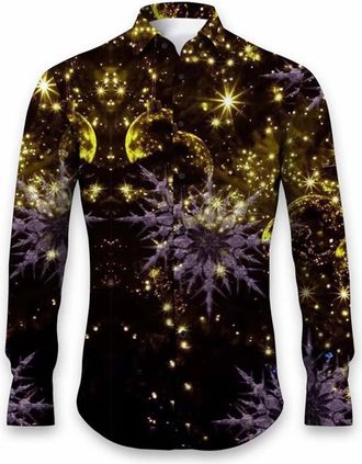 Generic Mens Christmas Shirts Funny Xmas Santa Claus Print Casual Tops Long Sleeve Button Down Shirt Holiday Party Regular Fit Tops