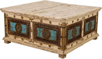 Wanderlust Deco Mesa de centro de madera artesanal blanca 100x100x47 alt. cm