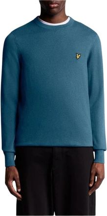 Lyle & Scott Rondgebreide katoenen merinowollen trui - Heren - Ronde hals truien - Blauw - L - Katoen - Truien & Vesten