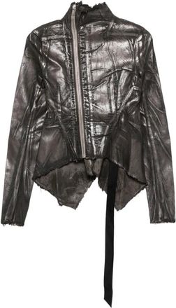 Rick Owens Jassen, Dames, Grijs, S, Katoen, Bronzen Metallic Asymmetrische Rits Buitenkleding