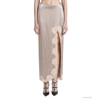 Valentino Lace-trim Satin Skirt