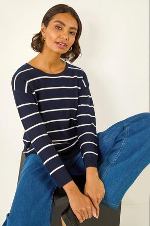 Roman Stripe Curved Hem Knit Jumper