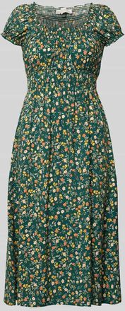 Apricot Midikleid aus Viskose mit Smok-Details in Dunkelgruen, Gr&ouml;&szlig;e XXL