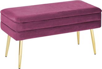 Beliani Banco Con Almacenaje De Terciopelo Rosa Borgo&ntilde;a Dorado Patas Doradas Durham