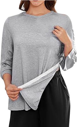 Generic Top 3/4 Sleeve Summer Ladies Blouse Adaptive Post Shoulder Surgery Womens T-Shirts Tear Away Side Snap Chemo Port Casual Loose Work Tunics Soft Basic 