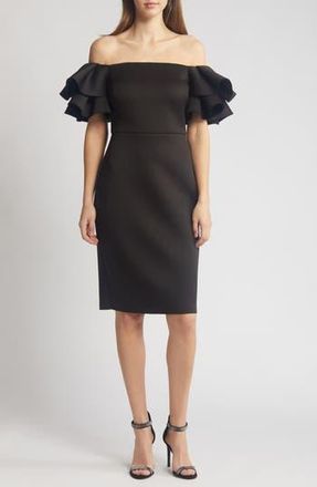 Eliza J Ruffled Off-the-Shoulder Cocktail Dress in Blk at Nordstrom Rack, Size 10