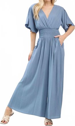 Final Touch The Summer Muse Gauze Smocked Waist Jumpsuit In Blue